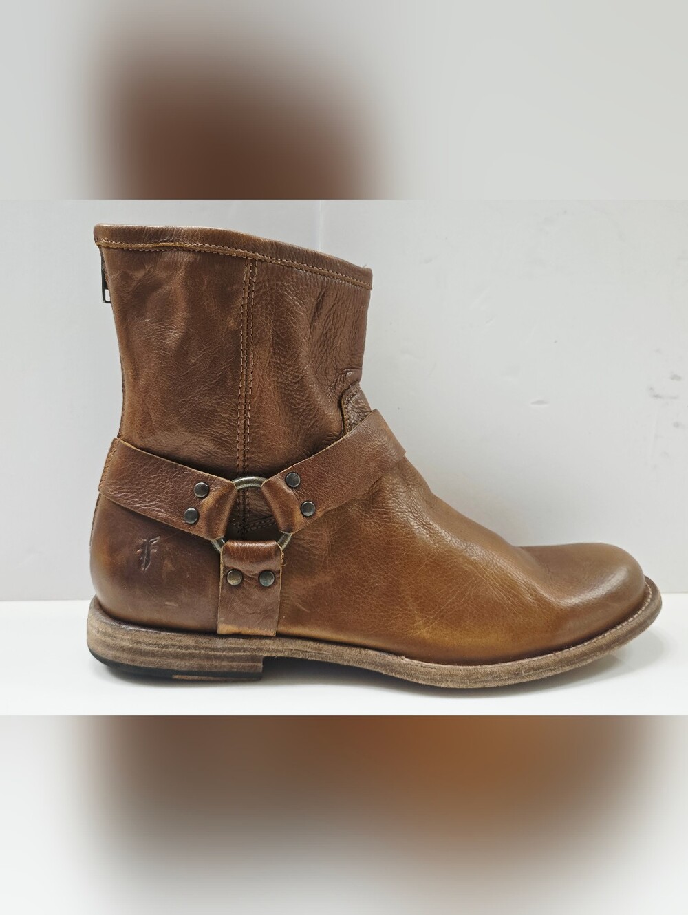 Frye 87870 PHILLIP Brown Leather Ankle Boot Riding Moto Harness Strap 9.5 D Used